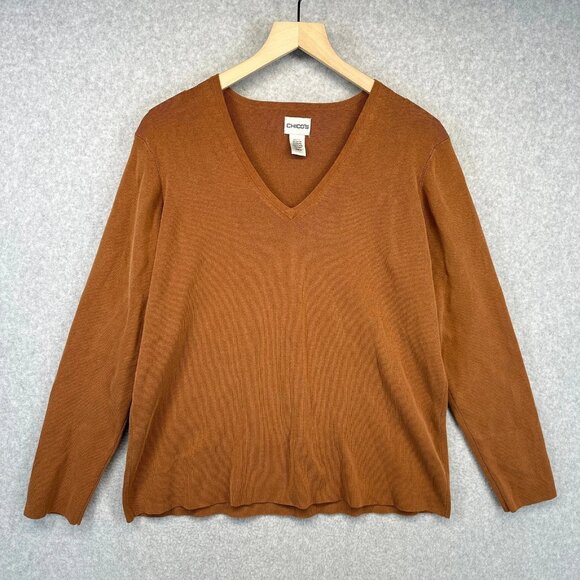 Chico's Women's Brown Silk Blend V-Neck Sweater - Picture 1 of 8